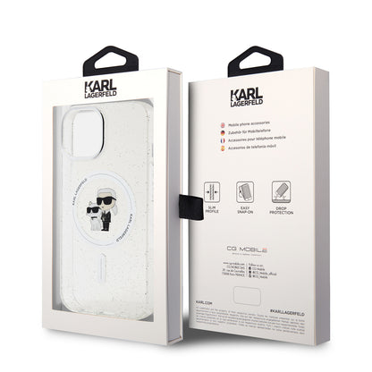 MagSafe-kotelo Apple iPhone 15:lle, Karl Lagerfeld, Glitter, Läpinäkyvä