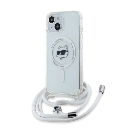 MagSafe-kotelo Apple iPhone 15:lle, Karl Lagerfeld, IML Crossbody Choupette's Head with Strap, Läpinäkyvä