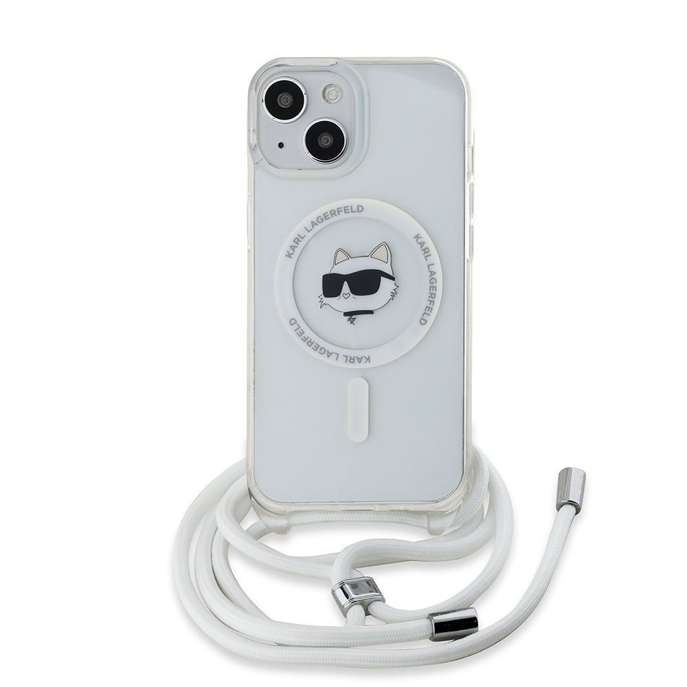 MagSafe-kotelo Apple iPhone 15:lle, Karl Lagerfeld, IML Crossbody Choupette's Head with Strap, Läpinäkyvä