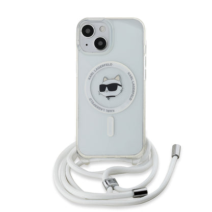 MagSafe-kotelo Apple iPhone 15:lle, Karl Lagerfeld, IML Crossbody Choupette's Head with Strap, Läpinäkyvä