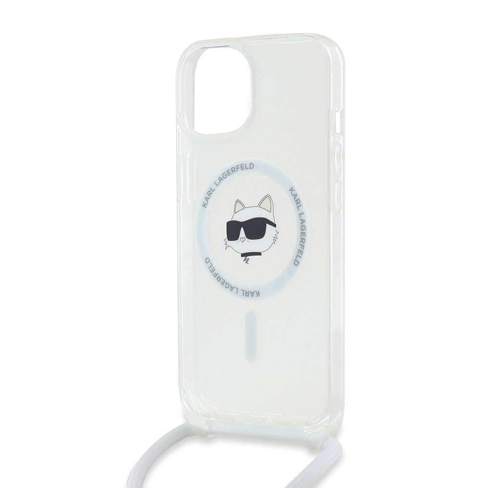 MagSafe-kotelo Apple iPhone 15:lle, Karl Lagerfeld, IML Crossbody Choupette's Head with Strap, Läpinäkyvä