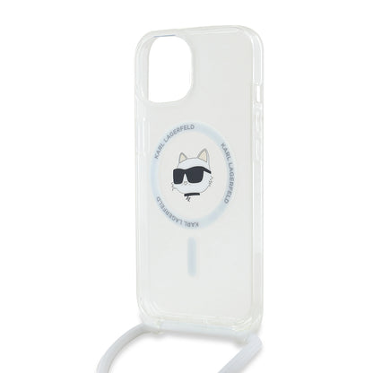 MagSafe-kotelo Apple iPhone 15:lle, Karl Lagerfeld, IML Crossbody Choupette's Head with Strap, Läpinäkyvä