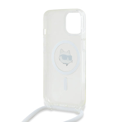 MagSafe-kotelo Apple iPhone 15:lle, Karl Lagerfeld, IML Crossbody Choupette's Head with Strap, Läpinäkyvä