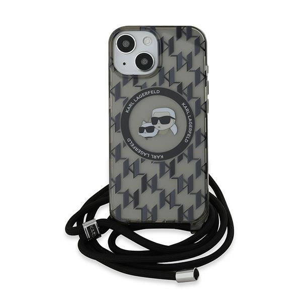 MagSafe-kotelo Apple iPhone 15:lle, Karl Lagerfeld, IML Crossbody Monogram Karl & Choupette's Heads, Musta