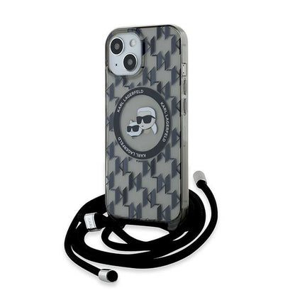 MagSafe-kotelo Apple iPhone 15:lle, Karl Lagerfeld, IML Crossbody Monogram Karl & Choupette's Heads, Musta