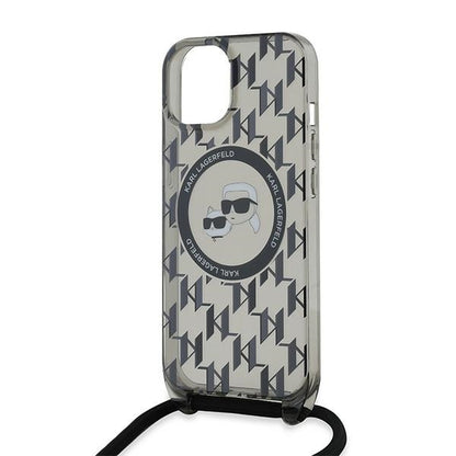 MagSafe-kotelo Apple iPhone 15:lle, Karl Lagerfeld, IML Crossbody Monogram Karl & Choupette's Heads, Musta
