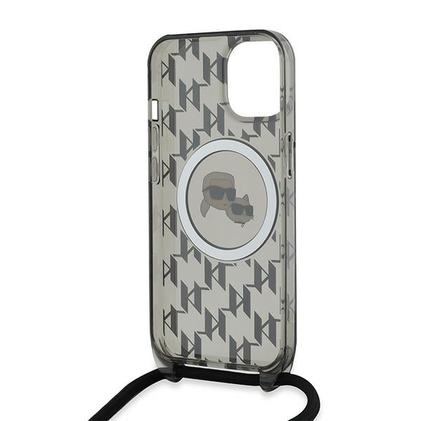 MagSafe-kotelo Apple iPhone 15:lle, Karl Lagerfeld, IML Crossbody Monogram Karl & Choupette's Heads, Musta