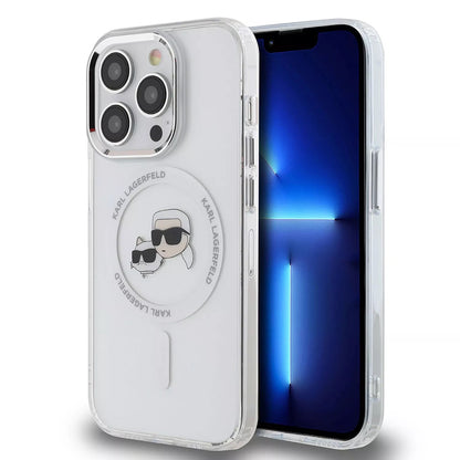 MagSafe-kotelo Apple iPhone 15:lle, Karl Lagerfeld, IML Metal Karl & Choupette's Heads, Läpinäkyvä