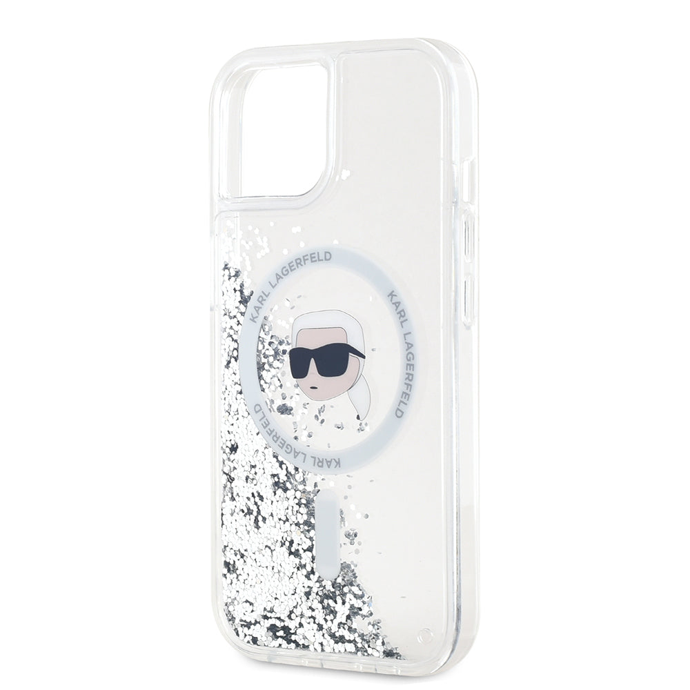 MagSafe-kotelo Apple iPhone 15:lle, Karl Lagerfeld, Liquid Glitter Karl's Head, Läpinäkyvä