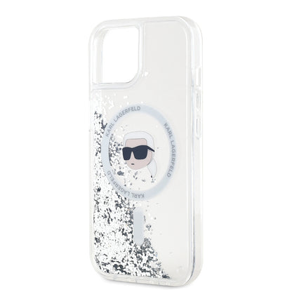 MagSafe-kotelo Apple iPhone 15:lle, Karl Lagerfeld, Liquid Glitter Karl's Head, Läpinäkyvä
