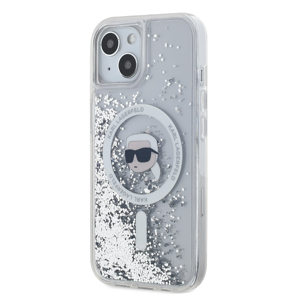 MagSafe-kotelo Apple iPhone 15:lle, Karl Lagerfeld, Liquid Glitter Karl's Head, Läpinäkyvä