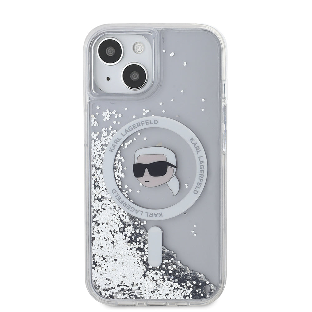 MagSafe-kotelo Apple iPhone 15:lle, Karl Lagerfeld, Liquid Glitter Karl's Head, Läpinäkyvä