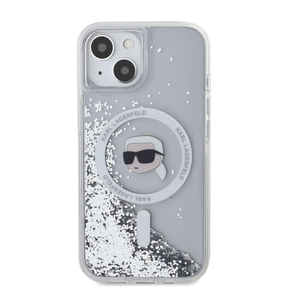 MagSafe-kotelo Apple iPhone 15:lle, Karl Lagerfeld, Liquid Glitter Karl's Head, Läpinäkyvä