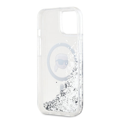 MagSafe-kotelo Apple iPhone 15:lle, Karl Lagerfeld, Liquid Glitter Karl's Head, Läpinäkyvä