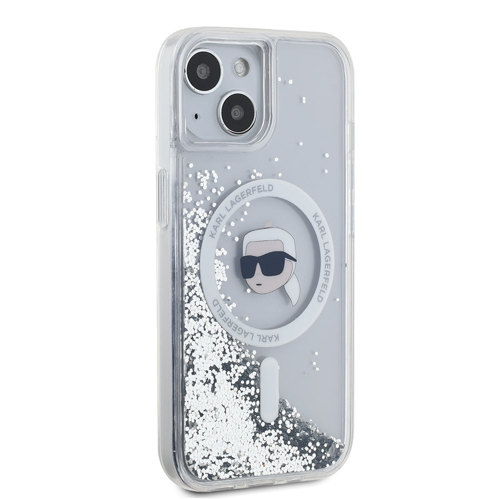 MagSafe-kotelo Apple iPhone 15:lle, Karl Lagerfeld, Liquid Glitter Karl's Head, Läpinäkyvä