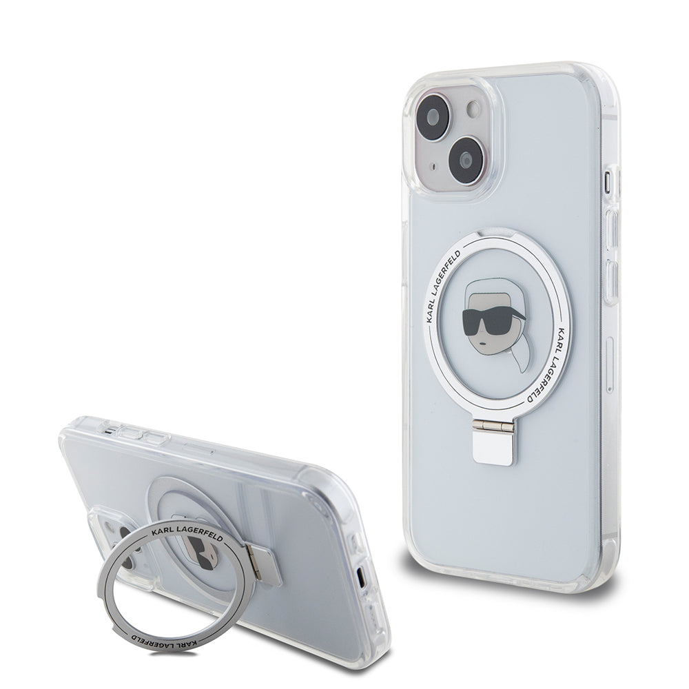 MagSafe-kotelo Apple iPhone 15:lle, Karl Lagerfeld, Ring Stand Karl's Head, Valkoinen