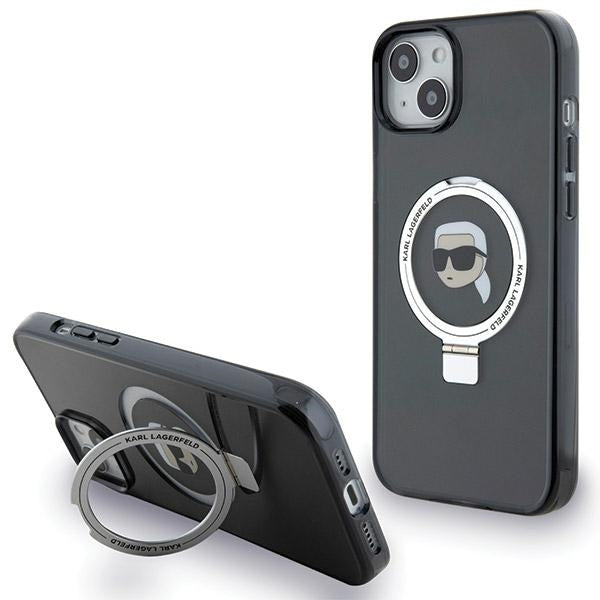 MagSafe-kotelo Apple iPhone 15:lle, Karl Lagerfeld, Ring Stand Karl's Head, Musta