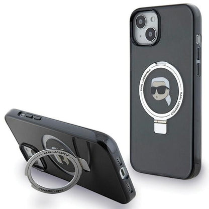 MagSafe-kotelo Apple iPhone 15:lle, Karl Lagerfeld, Ring Stand Karl's Head, Musta