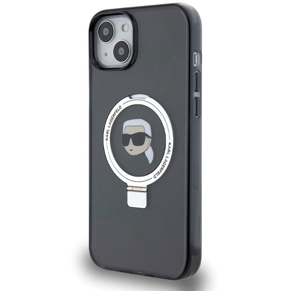 MagSafe-kotelo Apple iPhone 15:lle, Karl Lagerfeld, Ring Stand Karl's Head, Musta