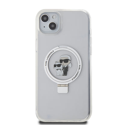 MagSafe Case for Apple iPhone 15 Plus, Karl Lagerfeld, Ringstand Karl and Choupette, White