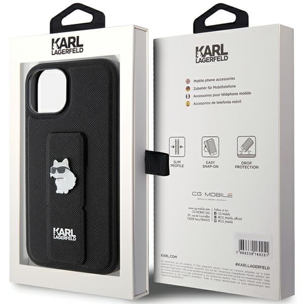 MagSafe-kotelo Apple iPhone 15:lle, Karl Lagerfeld, Saffiano Gripstand Choupette, Musta