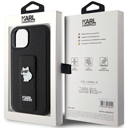 MagSafe-kotelo Apple iPhone 15:lle, Karl Lagerfeld, Saffiano Gripstand Choupette, Musta