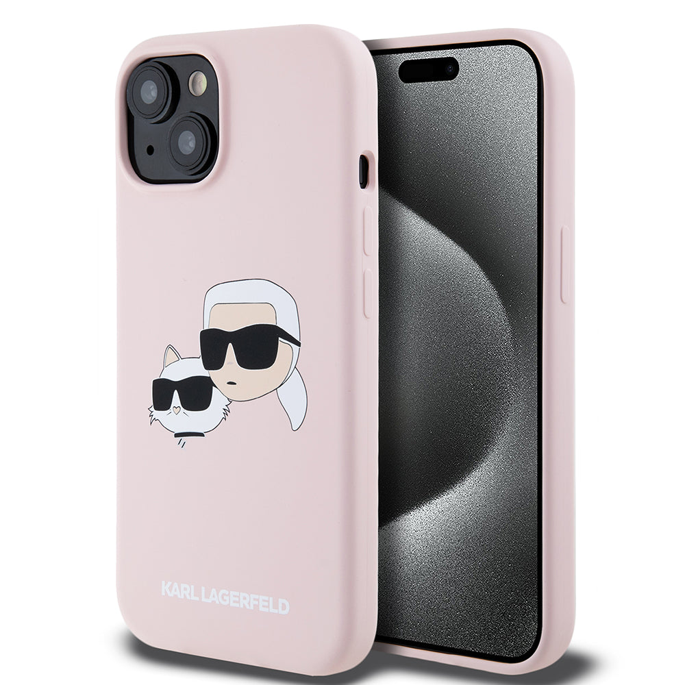 MagSafe-kotelo Apple iPhone 15:lle, Karl Lagerfeld, Silicone Karl & Choupette's Heads, Pinkki