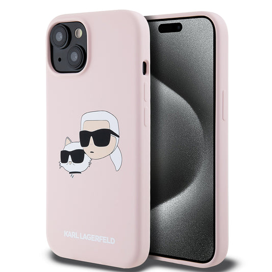 MagSafe-kotelo Apple iPhone 15:lle, Karl Lagerfeld, Silicone Karl & Choupette's Heads, Pinkki