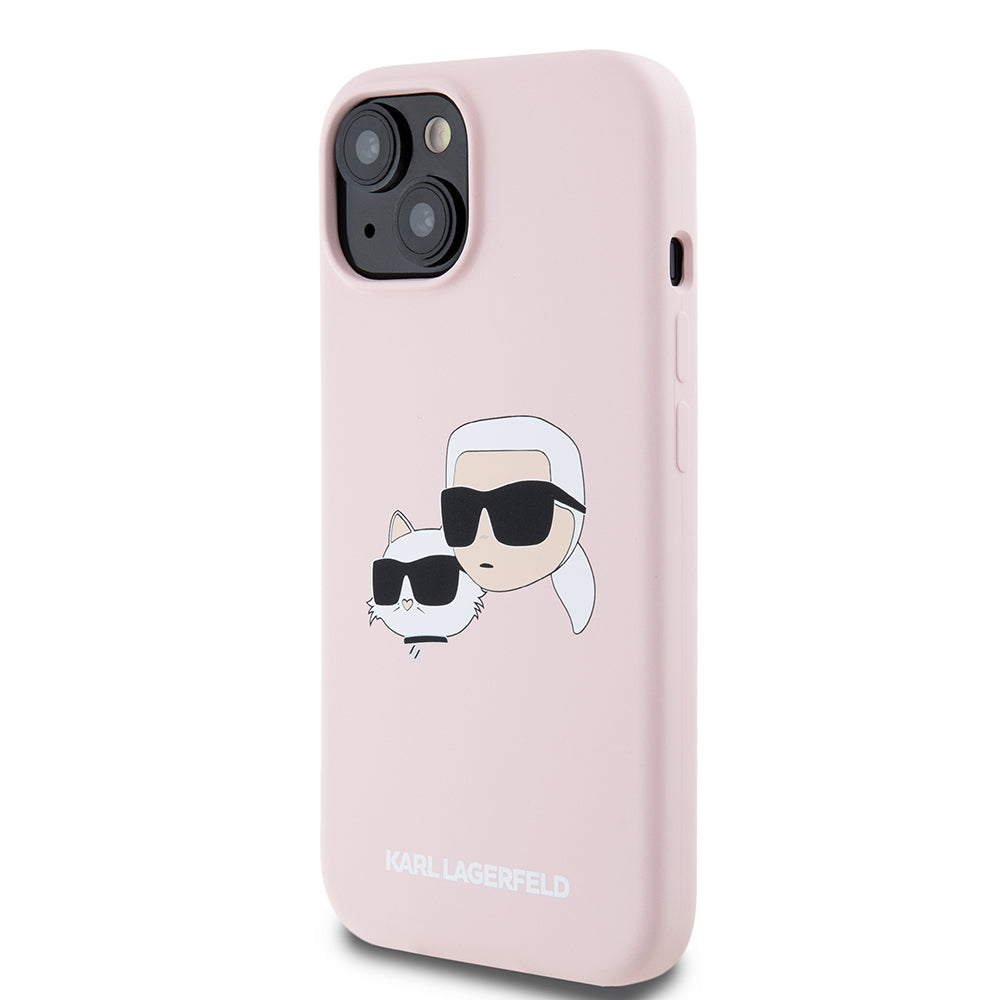 MagSafe-kotelo Apple iPhone 15:lle, Karl Lagerfeld, Silicone Karl & Choupette's Heads, Pinkki