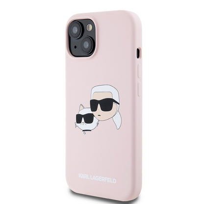 MagSafe-kotelo Apple iPhone 15:lle, Karl Lagerfeld, Silicone Karl & Choupette's Heads, Pinkki