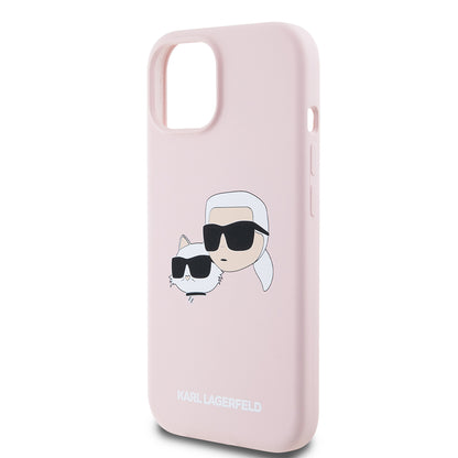 MagSafe-kotelo Apple iPhone 15:lle, Karl Lagerfeld, Silicone Karl & Choupette's Heads, Pinkki