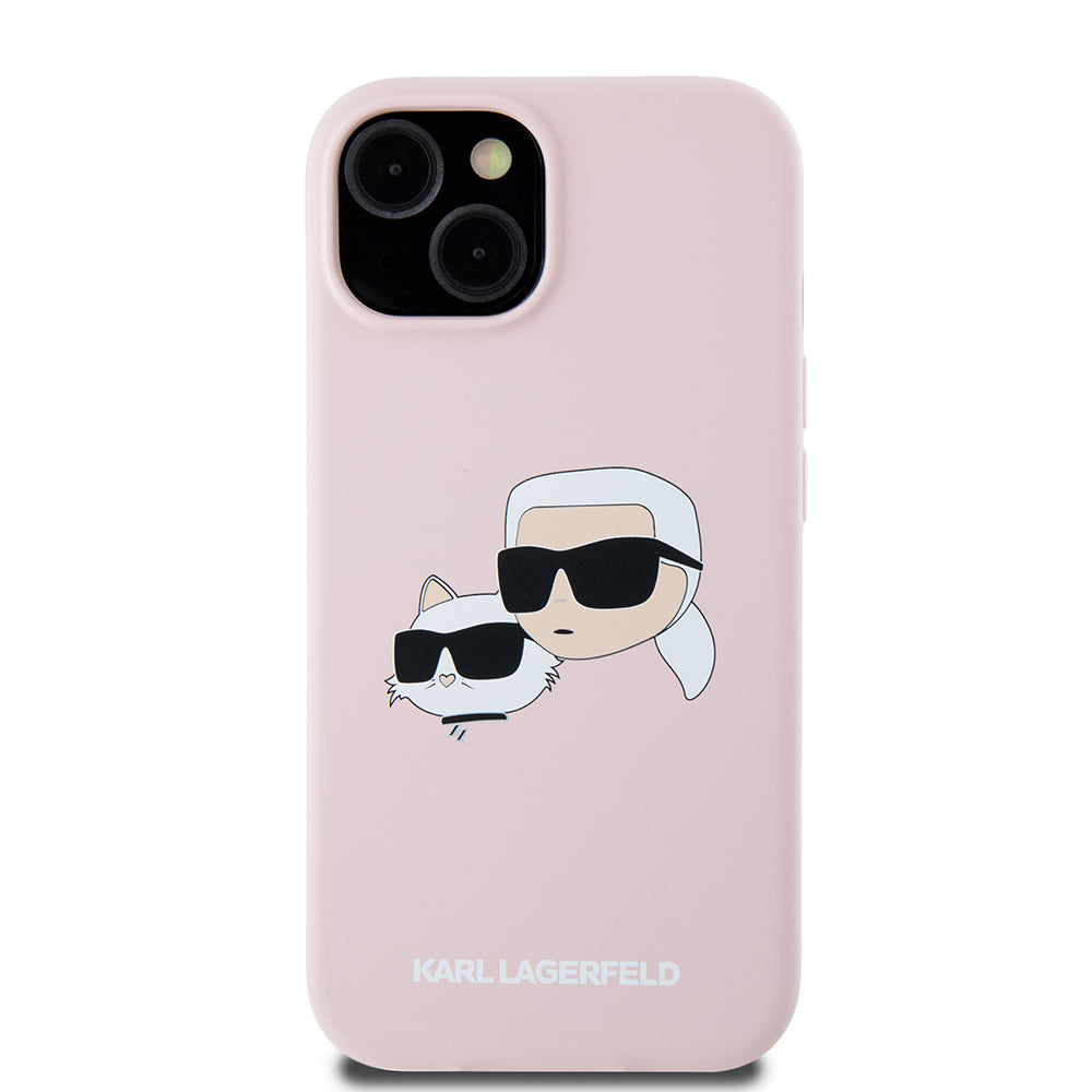 MagSafe-kotelo Apple iPhone 15:lle, Karl Lagerfeld, Silicone Karl & Choupette's Heads, Pinkki