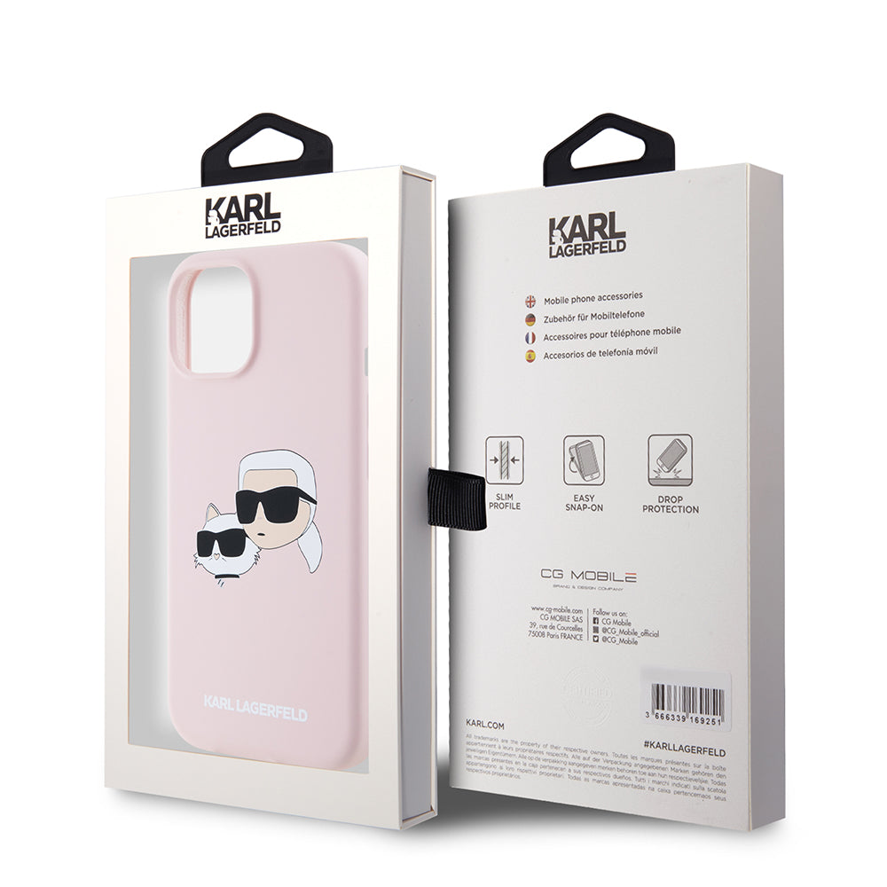 MagSafe-kotelo Apple iPhone 15:lle, Karl Lagerfeld, Silicone Karl & Choupette's Heads, Pinkki