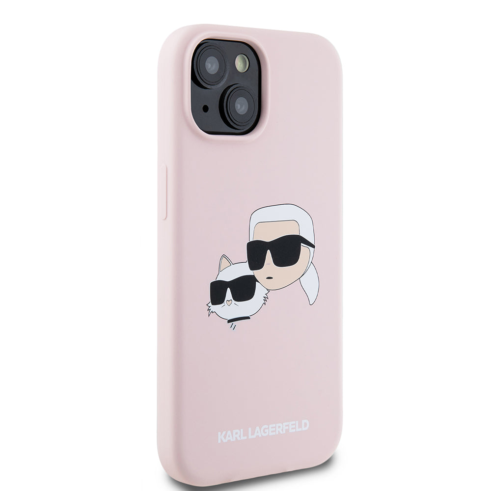 MagSafe-kotelo Apple iPhone 15:lle, Karl Lagerfeld, Silicone Karl & Choupette's Heads, Pinkki