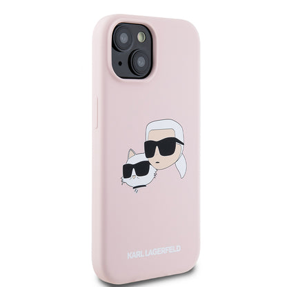MagSafe-kotelo Apple iPhone 15:lle, Karl Lagerfeld, Silicone Karl & Choupette's Heads, Pinkki