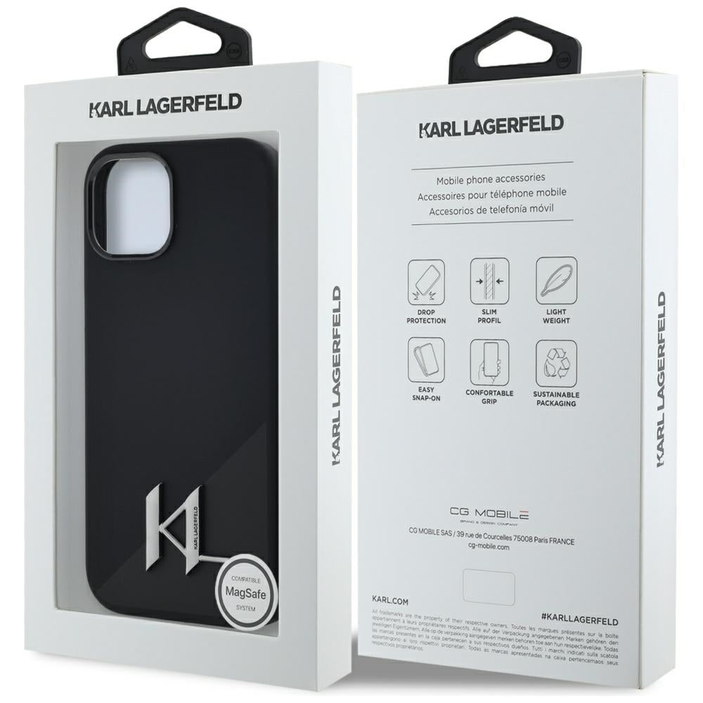 MagSafe-kotelo Apple iPhone 15:lle, Karl Lagerfeld, Silicone Shadow Metal Initial, Musta