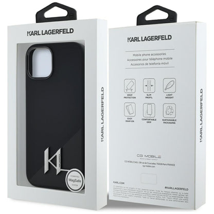 MagSafe-kotelo Apple iPhone 15:lle, Karl Lagerfeld, Silicone Shadow Metal Initial, Musta