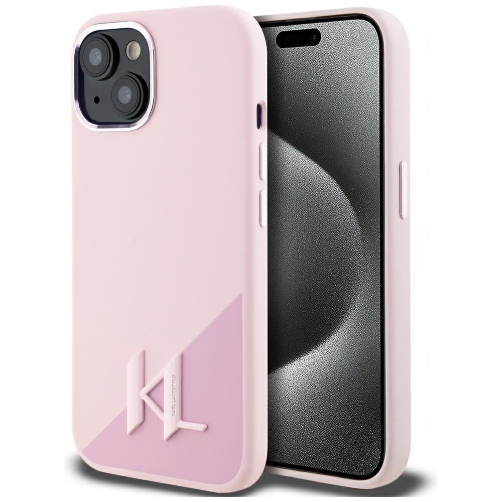 MagSafe-kotelo Apple iPhone 15:lle, Karl Lagerfeld, Silicone Shadow Metal Initial, Pinkki