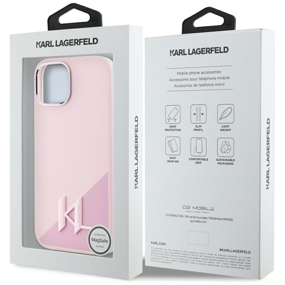 MagSafe-kotelo Apple iPhone 15:lle, Karl Lagerfeld, Silicone Shadow Metal Initial, Pinkki