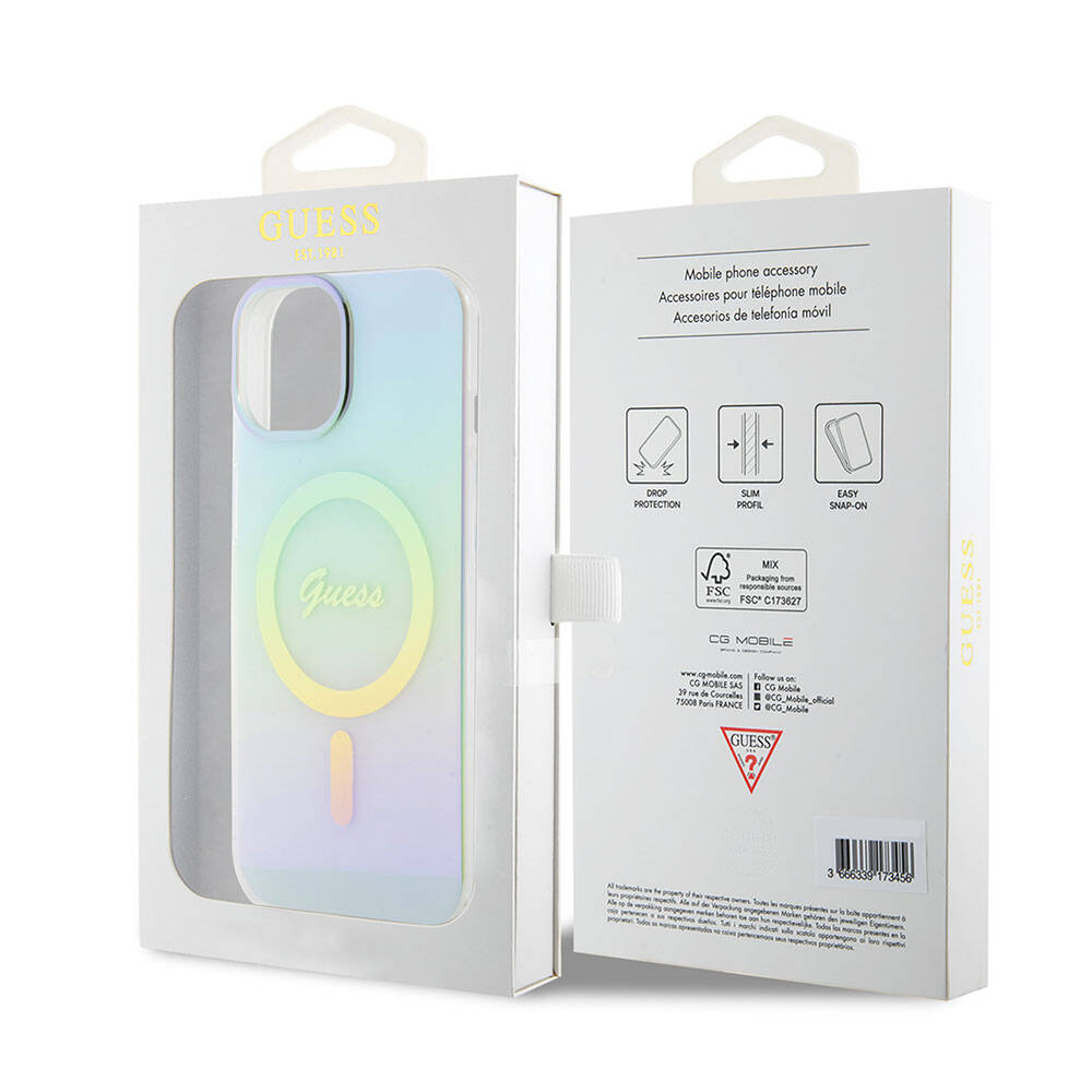 MagSafe-kotelo Apple iPhone 15 Plus -puhelimelle, Guess, IML Iridescent, Turkoosi