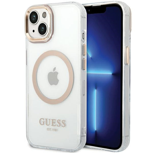 MagSafe-kotelo Apple iPhone 15 Plus -puhelimelle, Guess, Metal Outline, Kultainen