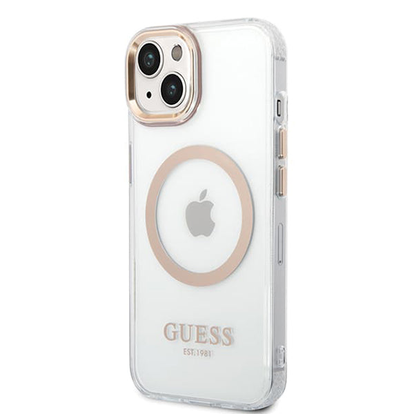 MagSafe-kotelo Apple iPhone 15 Plus -puhelimelle, Guess, Metal Outline, Kultainen