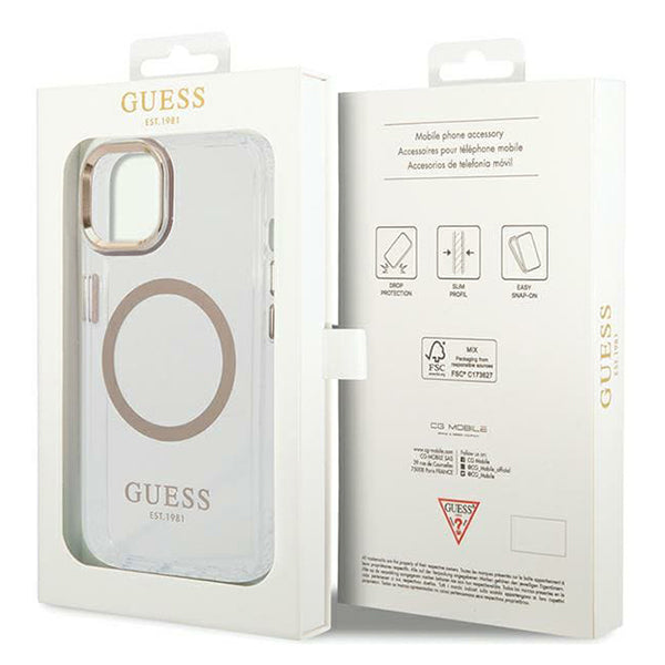 MagSafe-kotelo Apple iPhone 15 Plus -puhelimelle, Guess, Metal Outline, Kultainen