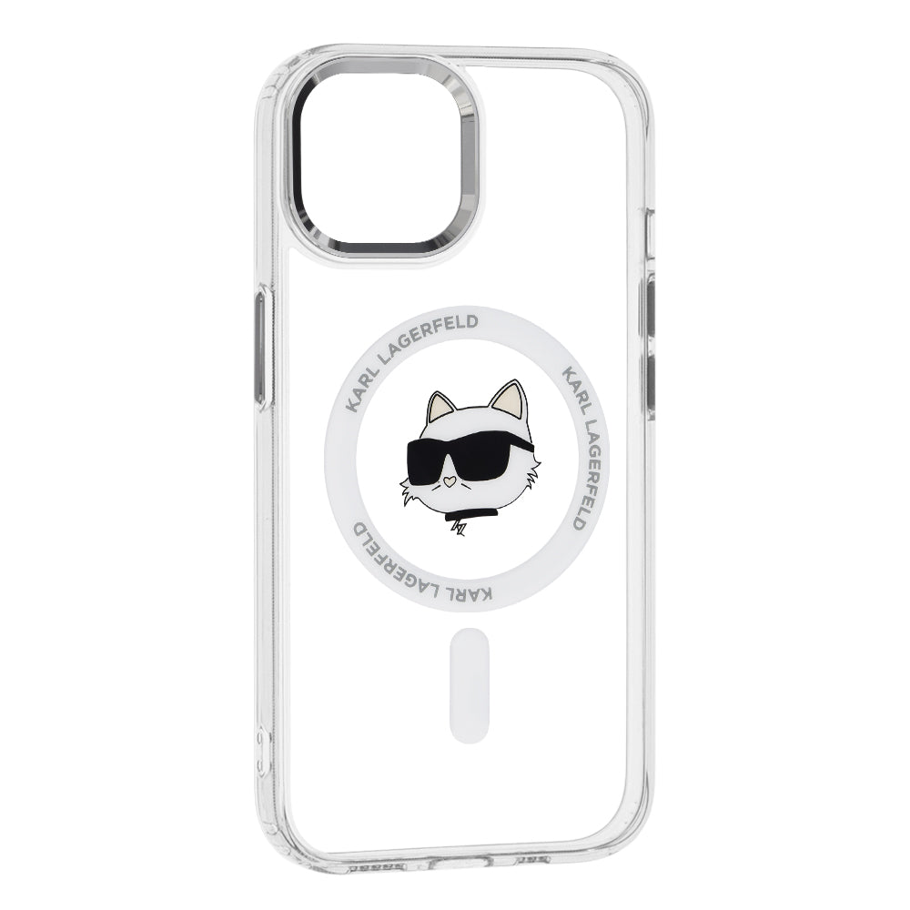 MagSafe Case for Apple iPhone 15 Plus, Karl Lagerfeld, IML Metal Choupette's Head, White