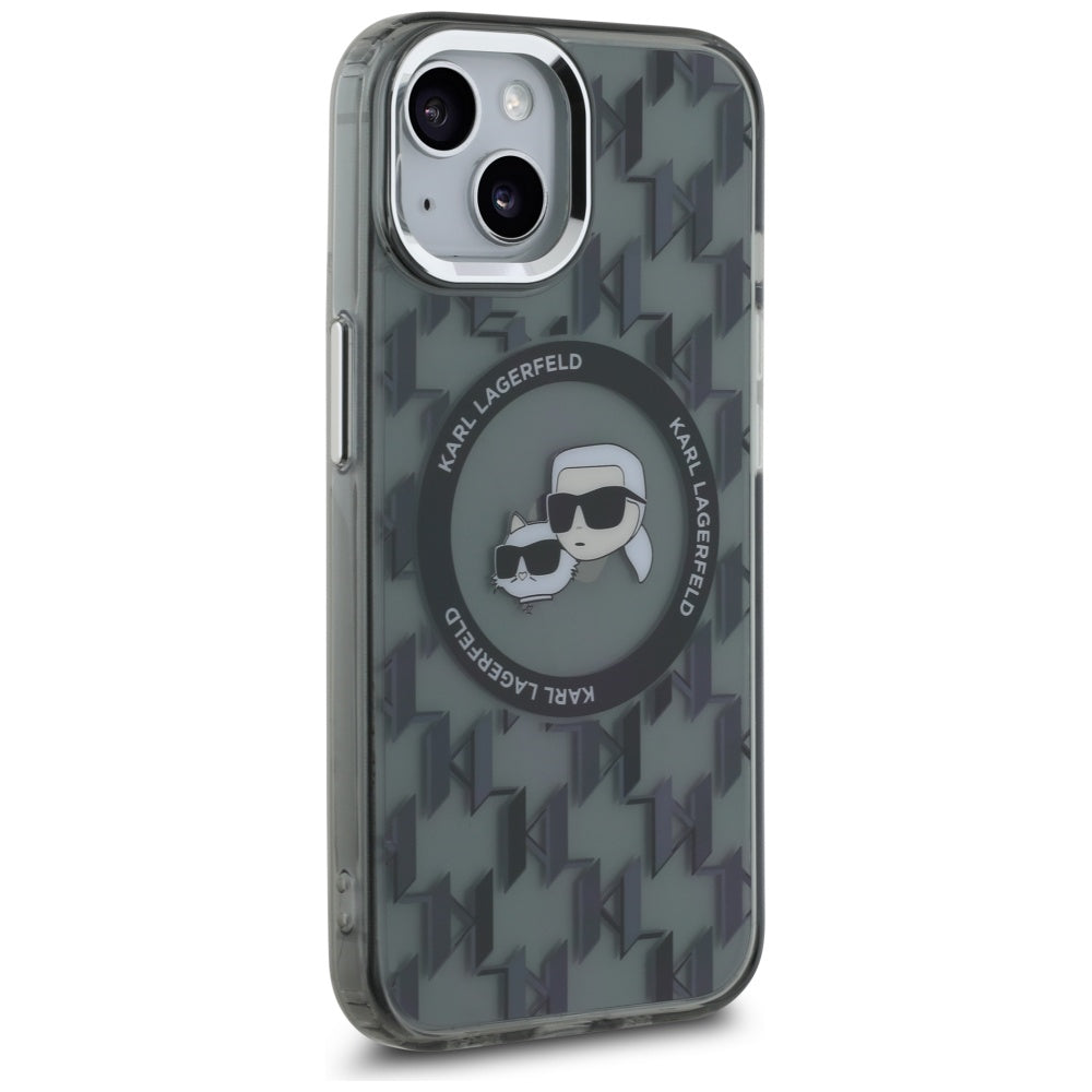 MagSafe-kotelo Apple iPhone 15 Plus -puhelimelle, Karl Lagerfeld, IML Monogram Karl & Choupette's Heads, Musta