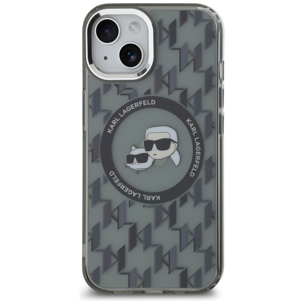 MagSafe-kotelo Apple iPhone 15 Plus -puhelimelle, Karl Lagerfeld, IML Monogram Karl & Choupette's Heads, Musta