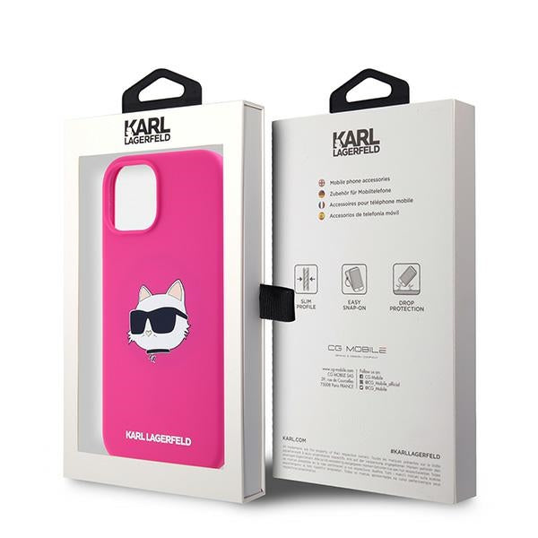 MagSafe-kotelo Apple iPhone 15 Plus -puhelimelle, Karl Lagerfeld, Silicone Choupette's Head, fuksia