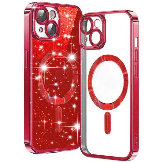 MagSafe-kuori Apple iPhone 15 Plus -puhelimelle, Techsuit, Luxury Glitter, Punainen
