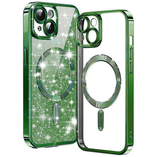 MagSafe-kuori Apple iPhone 15 Plusille, Techsuit, Luxury Glitter, Tummanvihreä