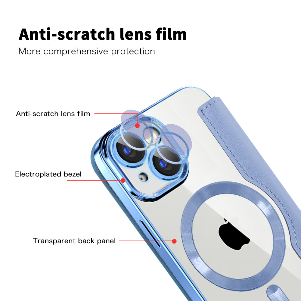 MagSafe Case for Apple iPhone 15 Plus, Techsuit, SmartMag Book, Blue